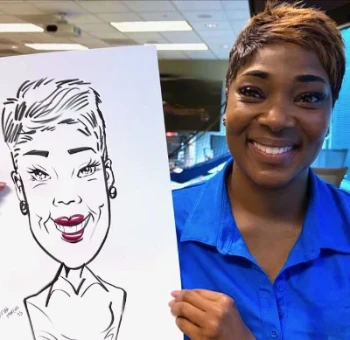 Caricature drawing in Atlanta at local tv station.